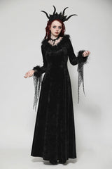 Black Long Sleeves Velvet Lace Women's Gothic Maxi Dress Wedding Dress - Product - 2