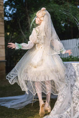 Green [Spring of Boliya] Long Sleeves Multi-Layered Ruffle Bowknot Lace Lace-Up Sweet Princess Lolita Dress - Product - 3