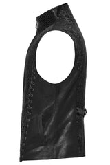 Black Sleeveless Eyelets Buckle-up Lace-Up Men's Gothic Vest - Product - 7