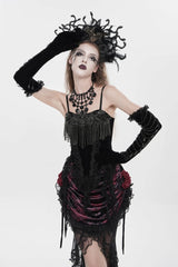 Black Lace-Up Women's Gothic Embroidered Tassels  Overbust Corset - Product - 10