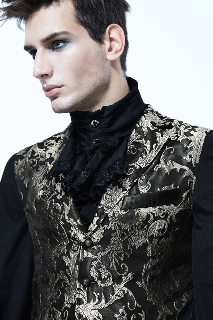Black/Silver Jacquard Printed Button Men's Gothic Vest - Product - 7