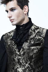 Black/Silver Jacquard Printed Button Men's Gothic Vest - Product - 7