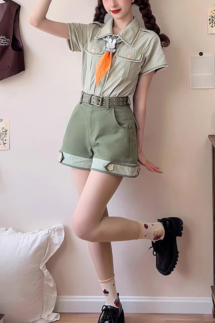 Green Bunny's Spring Journey Short Sleeves Ouji Lolita Blouse - Green - 1