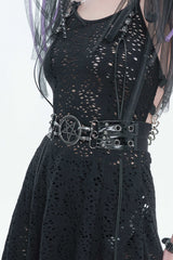 Black Studded Eyelet Women's Gothic Accessory Star Double-layer Faux Leather Belt - Product - 8