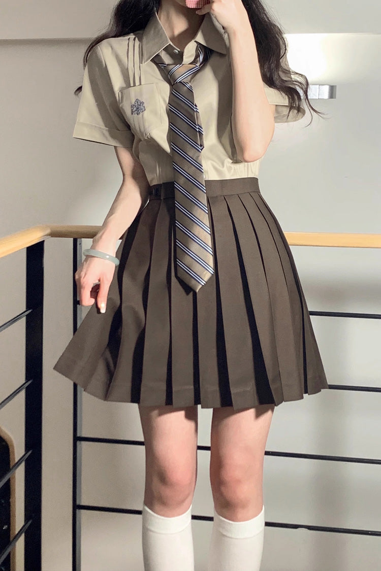 Brown College Style Sweet Japanese School Pleated Skirt - Product - 4