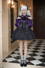 Black [Night of Thorns] Sleeveless Embroidery Lace-Up Gothic Lolita Strap Breast Support Dress 2 Versions - Product - 16