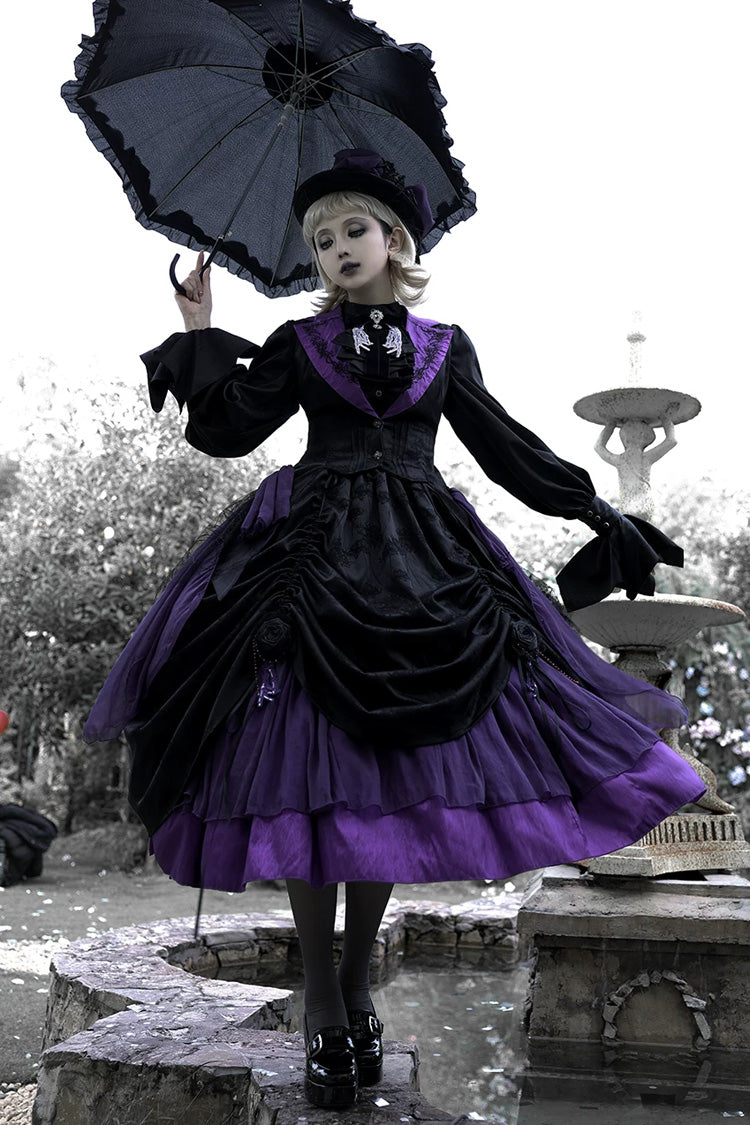 Black/Purple [Moonlit Return] Printed Boned Gothic Elegant Lolita Skirt - Product - 2