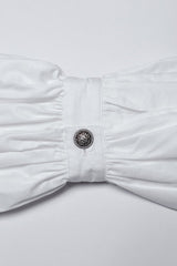 White Stand Collar Long Puff Sleeves Crochet Men's Gothic Blouse - Product - 8