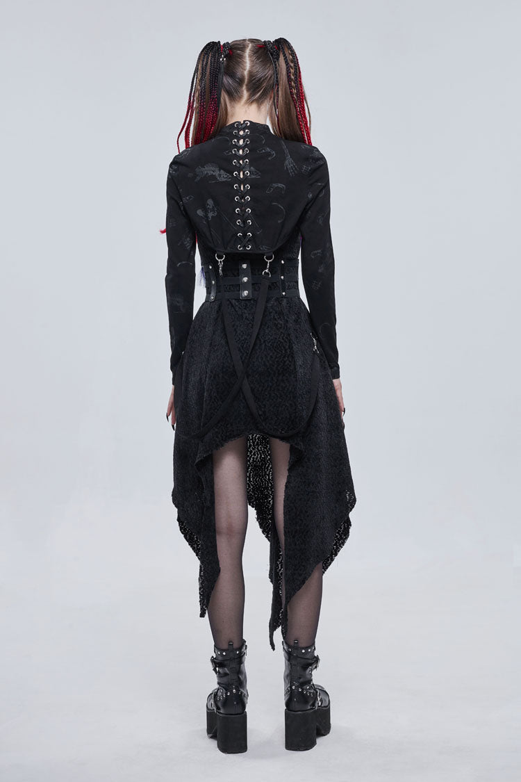 Black Bone Printed Strappy Zipper Women's Gothic Cape - Product - 8