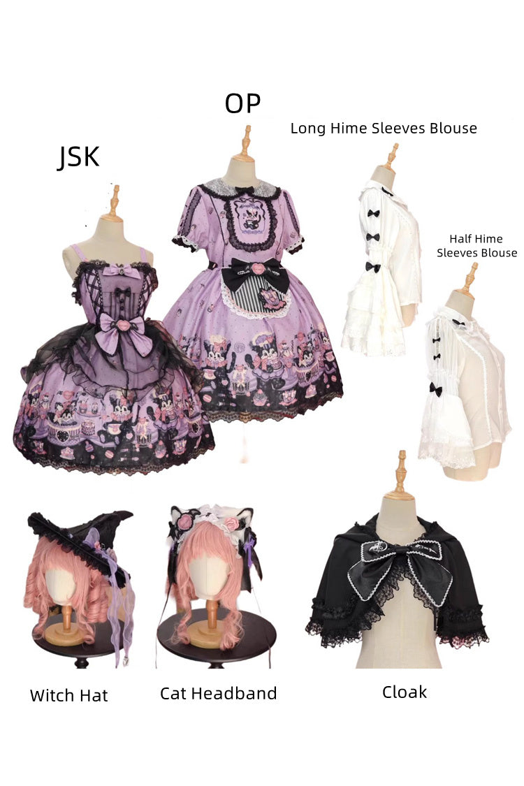 Purple [Devil Cat] Print Ruffle Bowknot Lace Gothic Lolita Jsk Dress (Plus Size Support) - Product - 5
