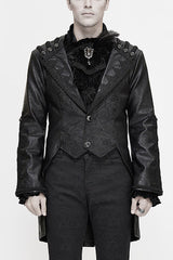 Black V Collar Wide Sleeves Swallowtail Fitted Leather Mens Gothic Coat - Black - 1