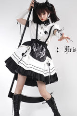 White/Black Ruffle British Style Maid Gothic Lolita Strap Dress - White/Black - 1