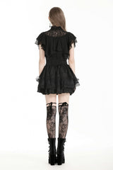 Black Stand Collar Ruffled Short Sleeves Lace Spliced Women's Gothic Blouse - Product - 4