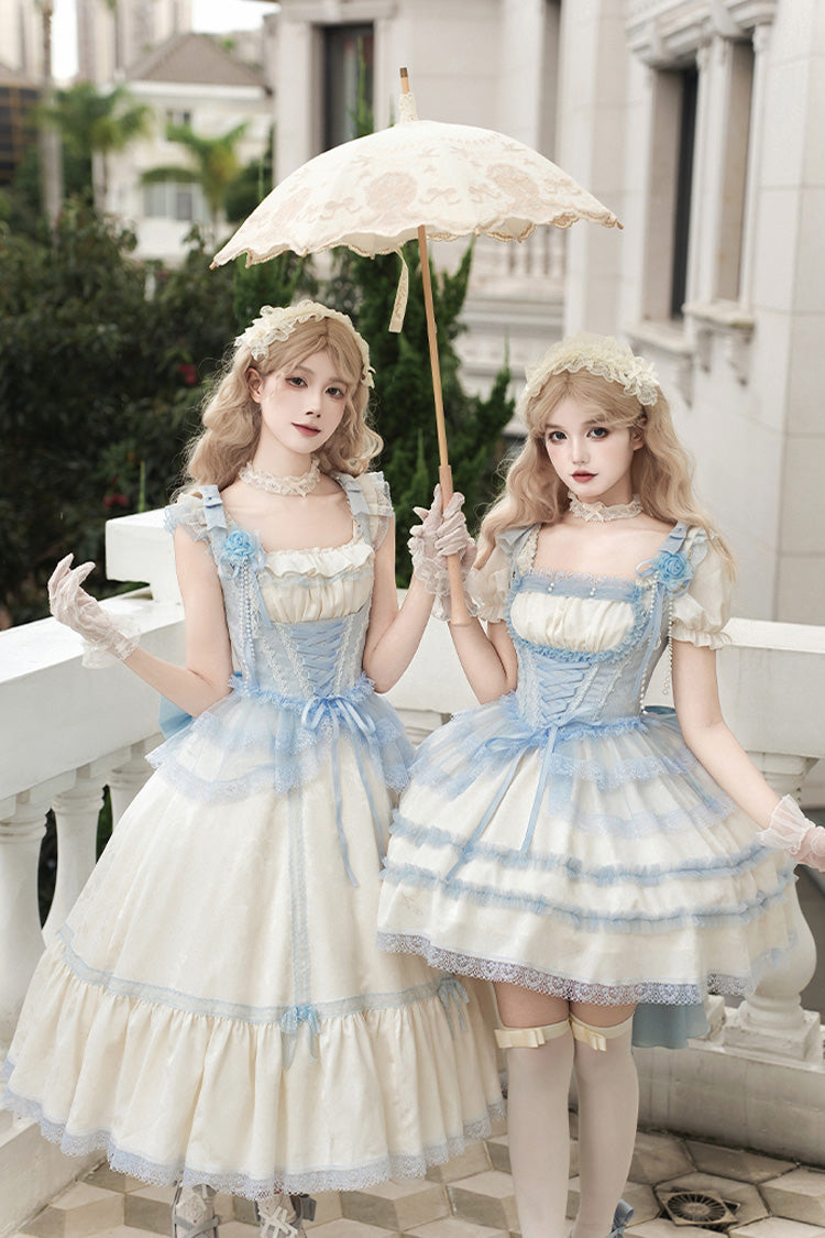 Ivory [Sea Salt Iced Tea] Square Collar Flying Sleeves Ruffle Fishbone Sweet Lolita Jsk Long Dress - Product - 10