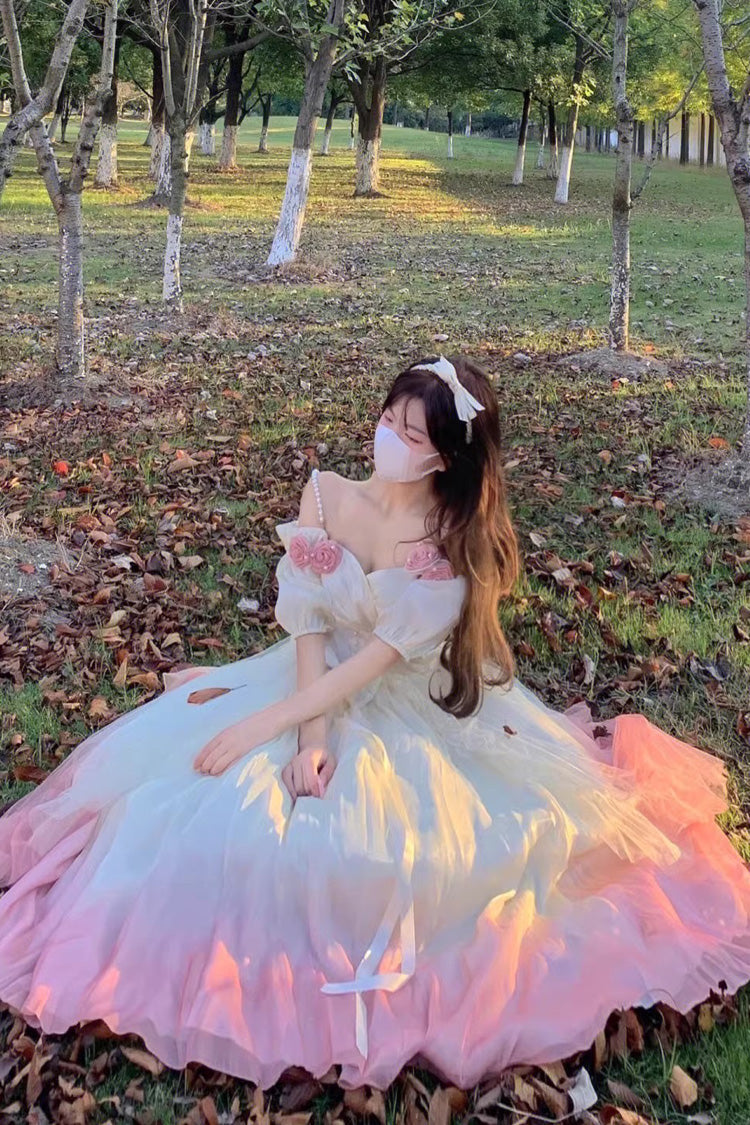 Gradient Pink Gorgeous Bowknot Strawberry Princess Hanayome Sweet Lolita Jsk Dress - Product - 3