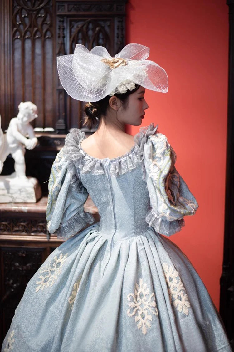 Blue Medieval Court Print Embroidery Vintage Princess Lolita Victorian Dress - Product - 6