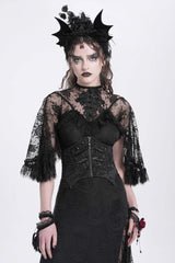 Black Batwing Beaded Lace-Up Zipper Women's Underbust Corset - Product - 13
