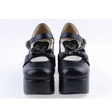 Black Round Toe Strap Bow Platform Classic Lolita Shoes - Product - 4