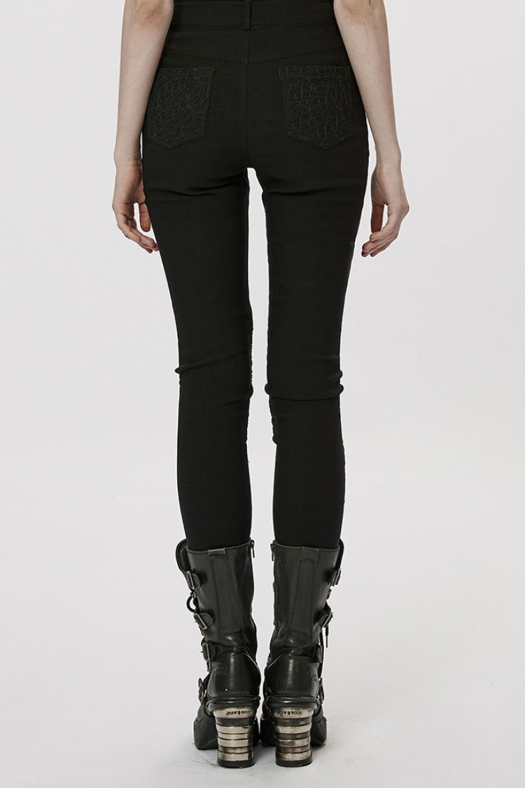Black Hollow Japanese Buckles Stitching Mesh Women's Gothic Leggings - Product - 3