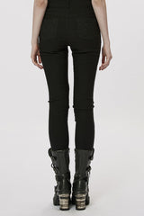 Black Hollow Japanese Buckles Stitching Mesh Women's Gothic Leggings - Product - 3