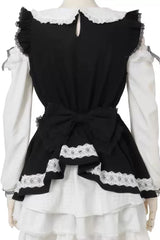 Sweet Off Shoulder Long Sleeves Ruffled Bow Lace Jirai Kei Japanese Dress Shorts Set - Product - 3