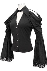 Black Off The Shoulder Trumpet Sleeves Sexy Womens Gothic Blouse - Product - 5