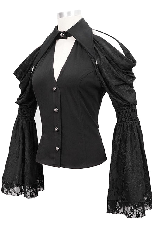 Black Off The Shoulder Trumpet Sleeves Sexy Womens Gothic Blouse - Product - 5
