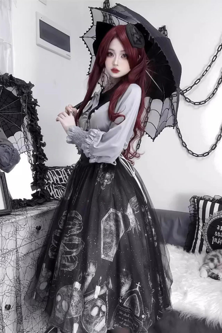 Black Print Halloween Classic Gothic Punk Elegant Lolita Skirt Set - Product - 9
