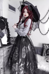 Black Print Halloween Classic Gothic Punk Elegant Lolita Skirt Set - Product - 9