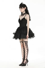 Black V Collar Sleeveless Multi-Layered Lace Trim Lace-Up Women's Gothic Party Slip Graduation Dress - Product - 2