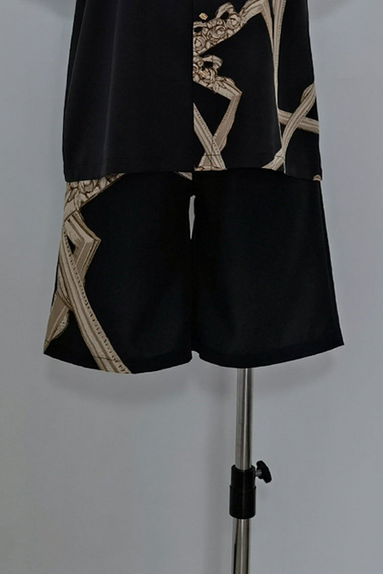 Black [Dream Void Mirror] Print Ouji Fashion Prince Handsome Lolita Shorts - Black - 1
