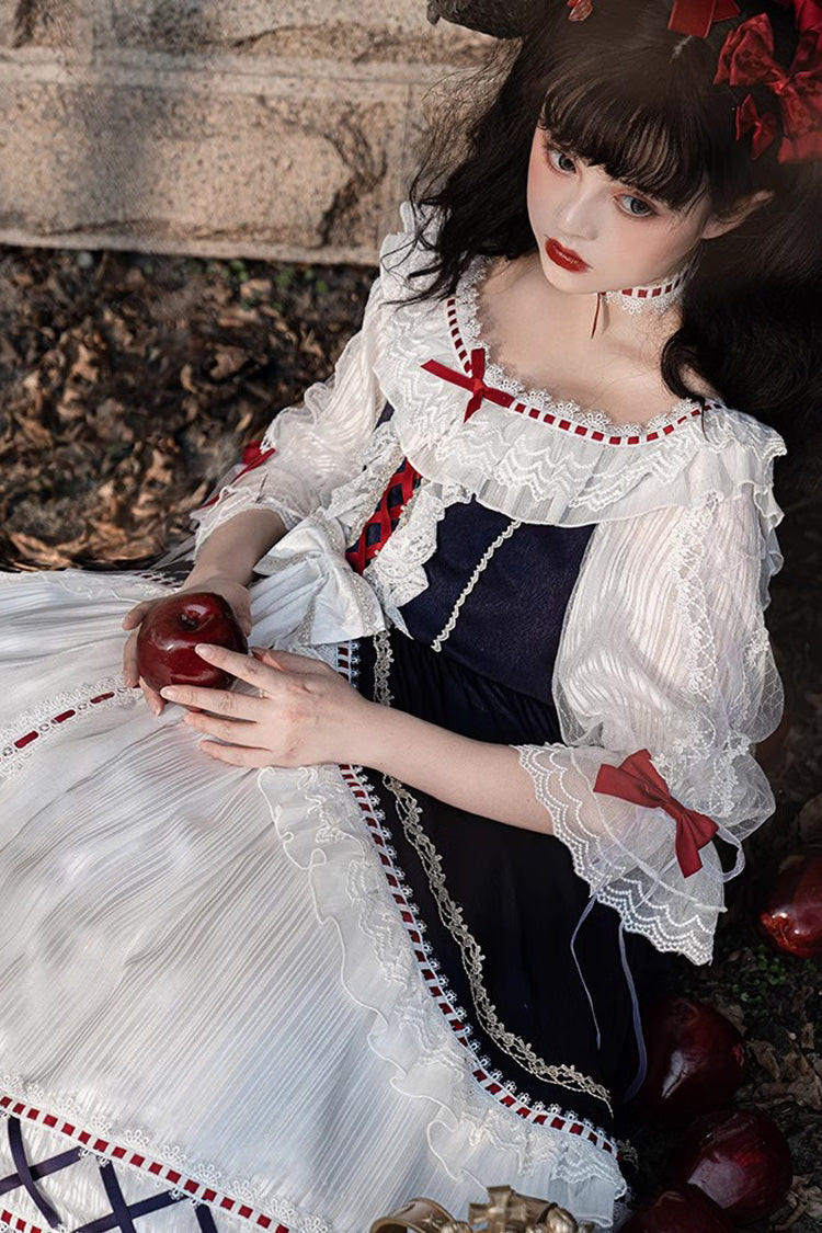 White/Blue Gorgeous White Snow Princess Half Sleeves Ruffle Sweet Lolita Tiered Dress - Product - 4