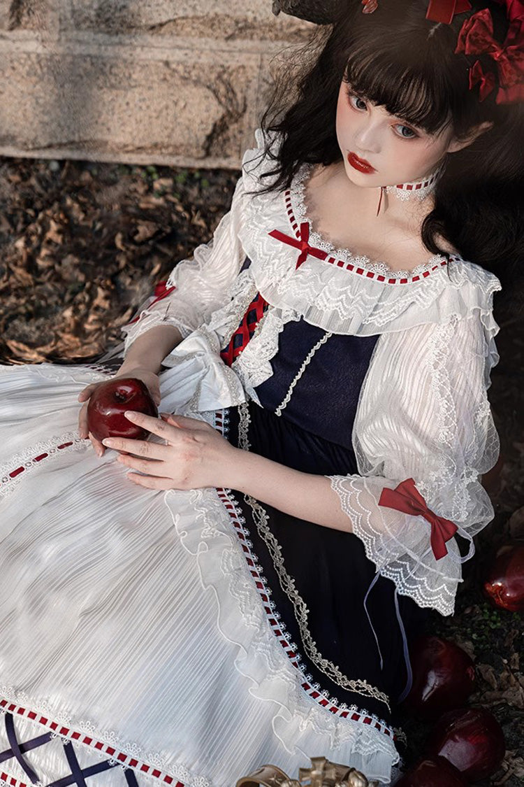 White/Blue Gorgeous White Snow Princess Half Sleeves Ruffle Sweet Lolita Tiered Dress - Product - 4