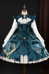 Dark Green [Identity V] Gardener Specimen Gallery Series Lapel Collar Long Sleeves Multi-Layered Ruffled Bow Spliced Cosplay Classic Lolita Dress - Dark-Green(Set) - 1