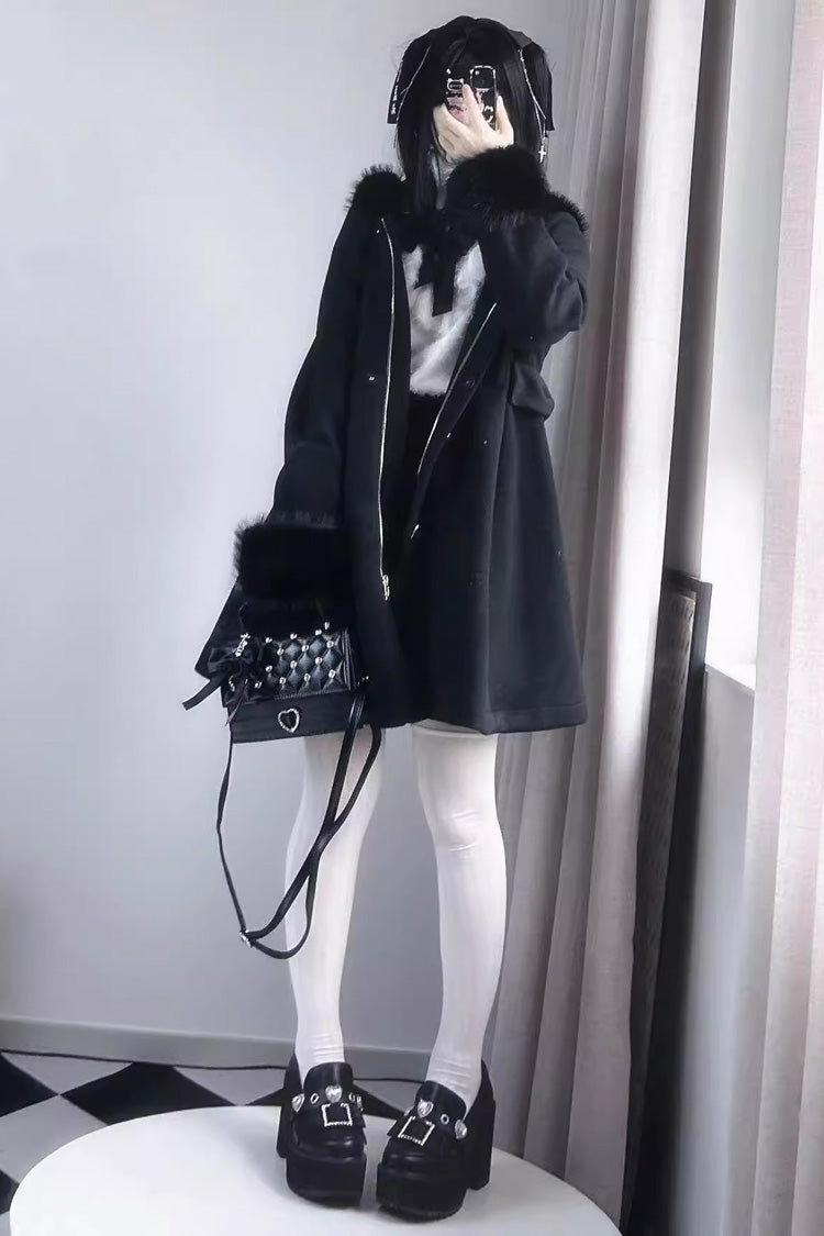 Plush Lop Rabbit Long Sleeves Hooded Detachable Sweet Jirai Kei Lolita Coat 2 Colors - Product - 7