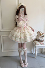 Apricot [Song of Floral Letters] Sleeveless Triple-Layered Bowknot Lace-Up Sweet Lolita Jsk Dress - Product - 2