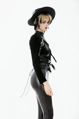 Black Cut-Out Asymmetric Buckled Zippered Women's Punk Cape - Product - 7