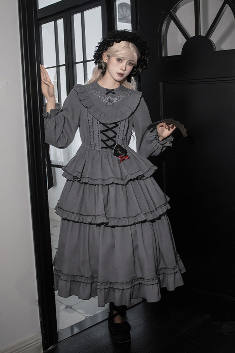 [Castle Night] Long Sleeves Ruffle Embroidery Gothic Lolita Dress 2 Colors - Product - 17