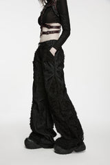 Black Patchwork Ripped Pleated Women's Punk Wide Leg Pants - Product - 6