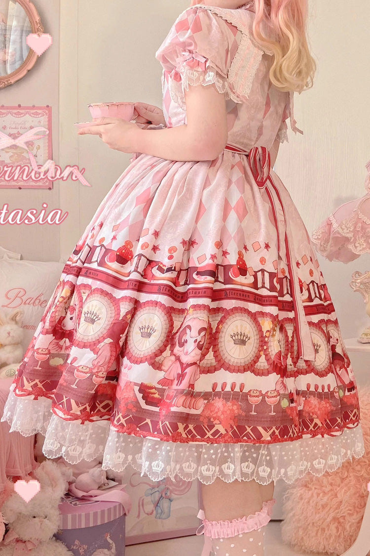 White [Afternoon Fantasia] Print Ruffle Bowknot Sweet Lolita Jsk Dress - Product - 7