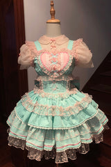 Pray for Dopamine Multi-layer Ruffle Lace Sweet Lolita Jsk Dress 5 Colors - Green - 2