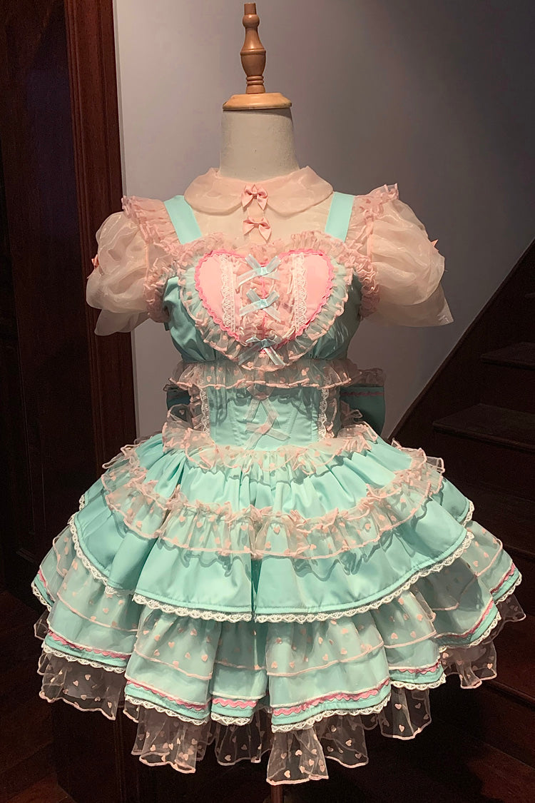 Pray for Dopamine Multi-layer Ruffle Lace Sweet Lolita Jsk Dress 5 Colors - Green - 2