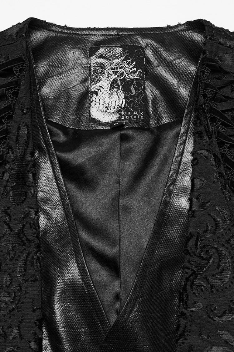 Black Long Sleeves V Collar Floral Embroidery Men's Gothic Vest - Product - 5