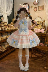 Pink [Meowling Sweet Maid] Sleeveless Multi-Layered Ruffle Bowknot Lace Sweet Princess Lolita Jsk Dress - Product - 4