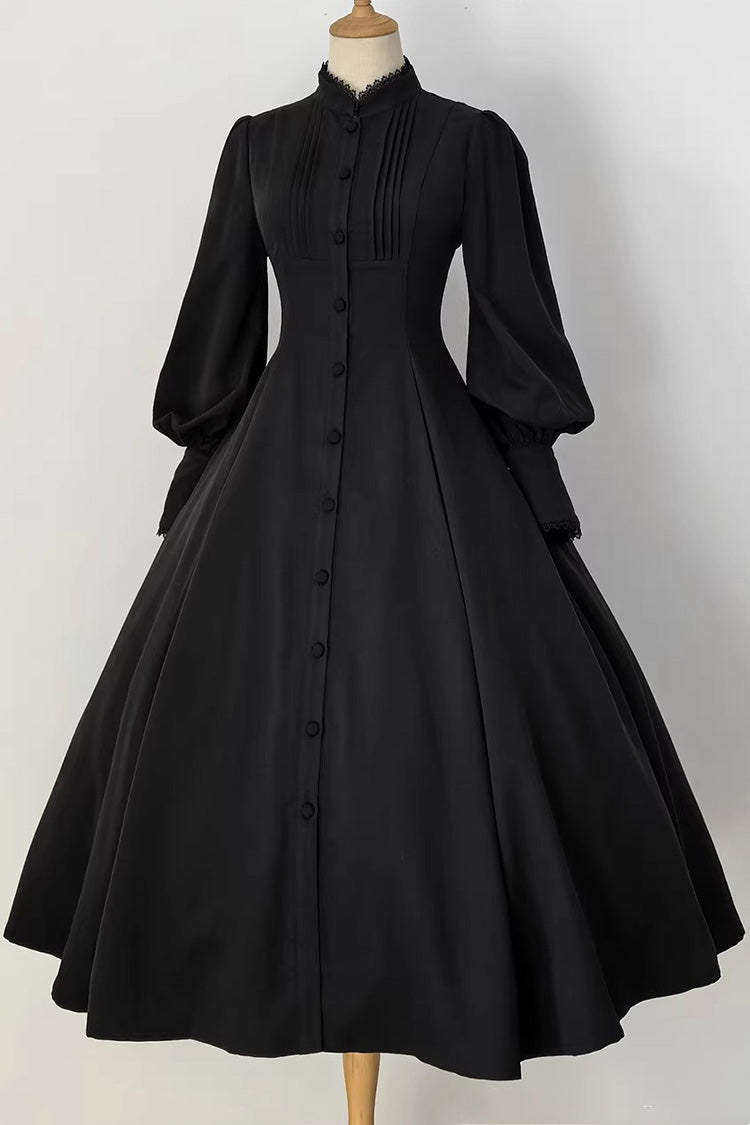 Black [Astrea] Long Puff Sleeves Slim Gothic Elegant Lolita Dress - Product - 3