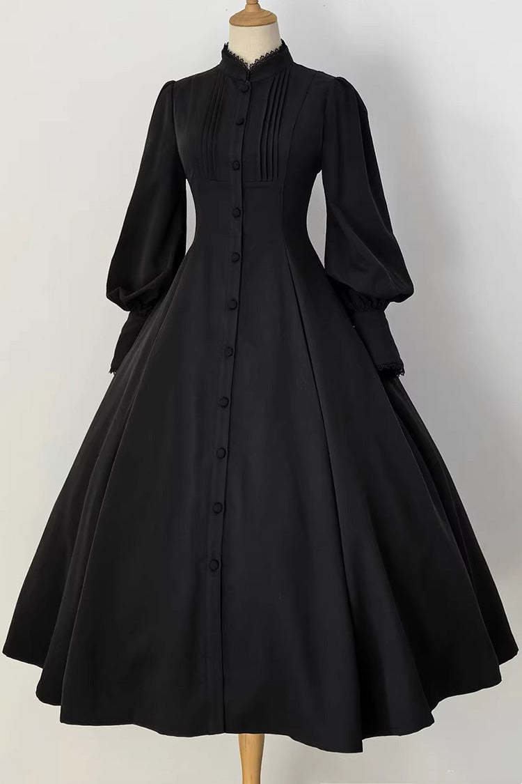 Black [Astrea] Long Puff Sleeves Slim Gothic Elegant Lolita Dress - Product - 3