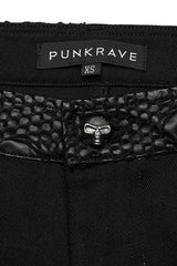 Black Embossed Stitching Mesh Ripped Women's Steampunk Straight Pants - Product - 5