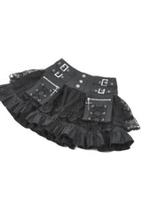 Black High Waisted Multi-Layered Ruffled Lace Patchwork Pocket Women's Punk Mini Skirt - Product - 10