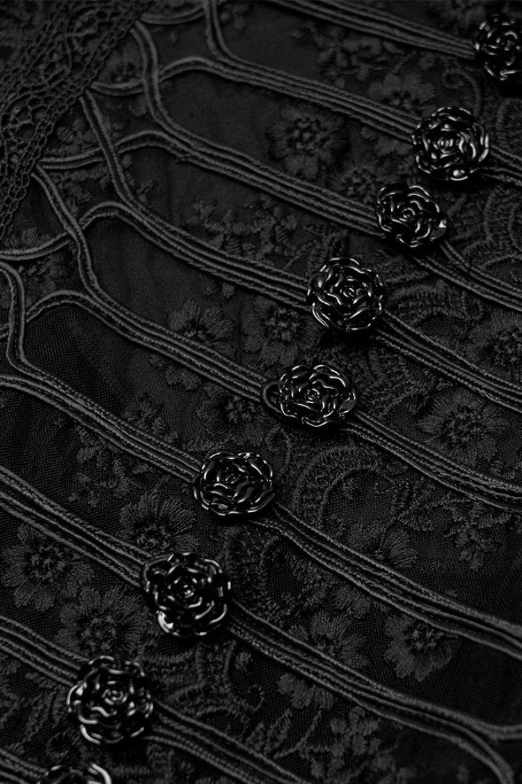 Black Long Trumpet Sleeves Hollow Lace-Up Women's Gothic Dress - Product - 5