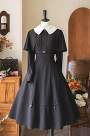 Black [Forest Antique Trunk] Lapel Collar Long Sleeves Classic Vintage Elegant Lolita Dress - image 1